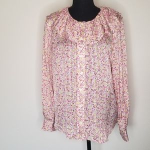 J. Crew Field Day Blouse ruffle collar pink shirt flounce Pleated